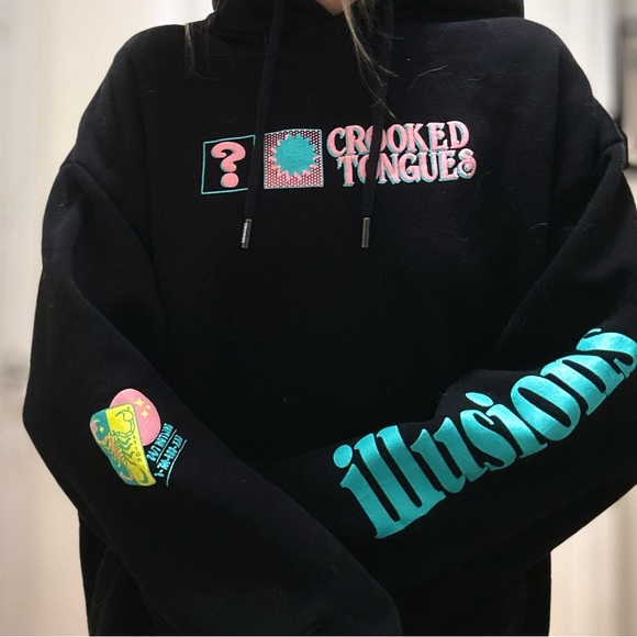 Black, Retro Crooked Tongues Men’s Medium Hoodie - Picture 8 of 16